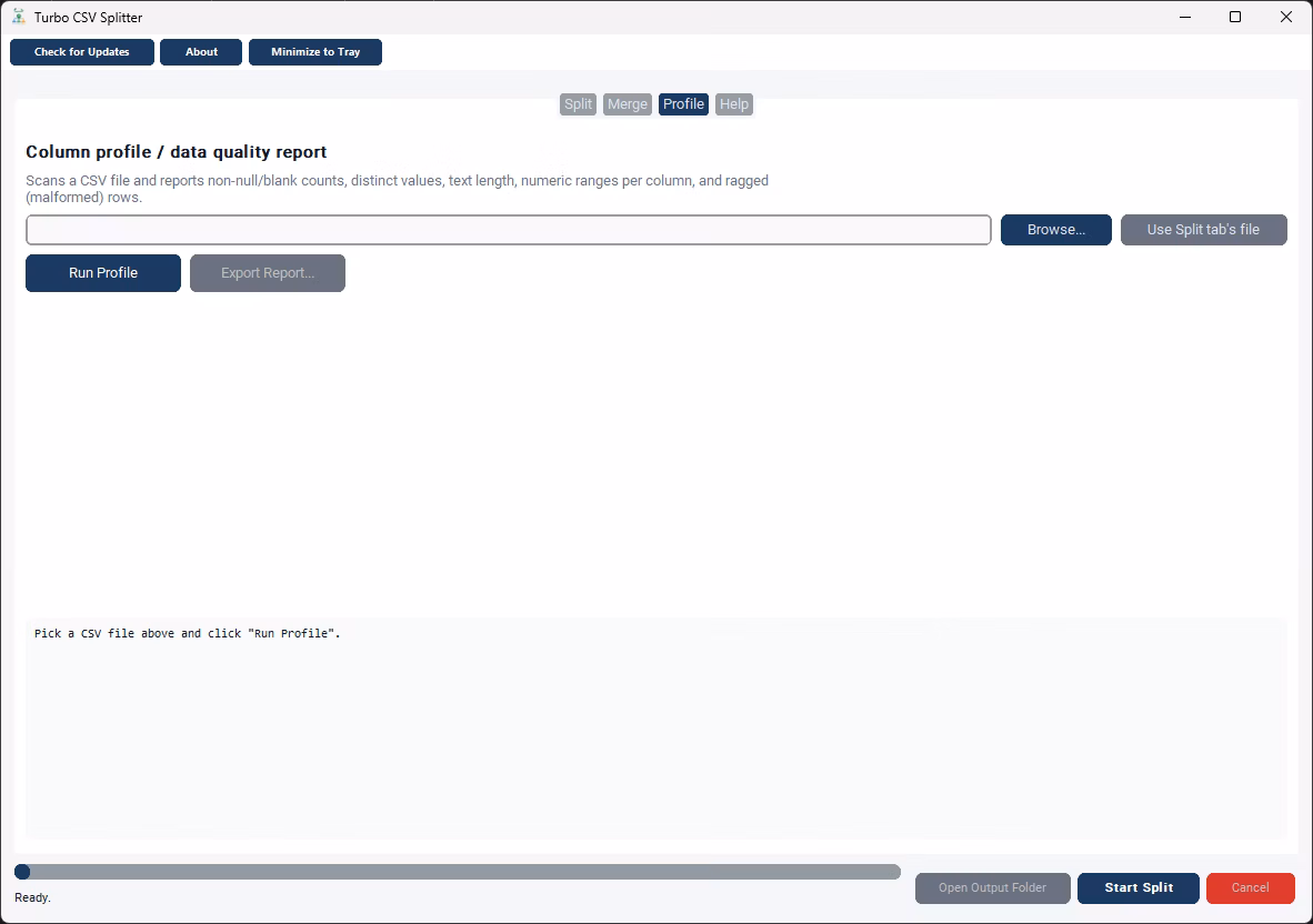 completed csv split output files folder