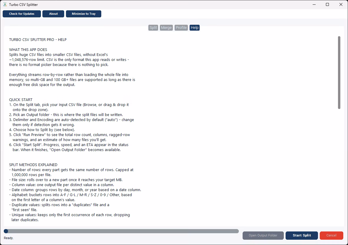 completed csv split output files folder