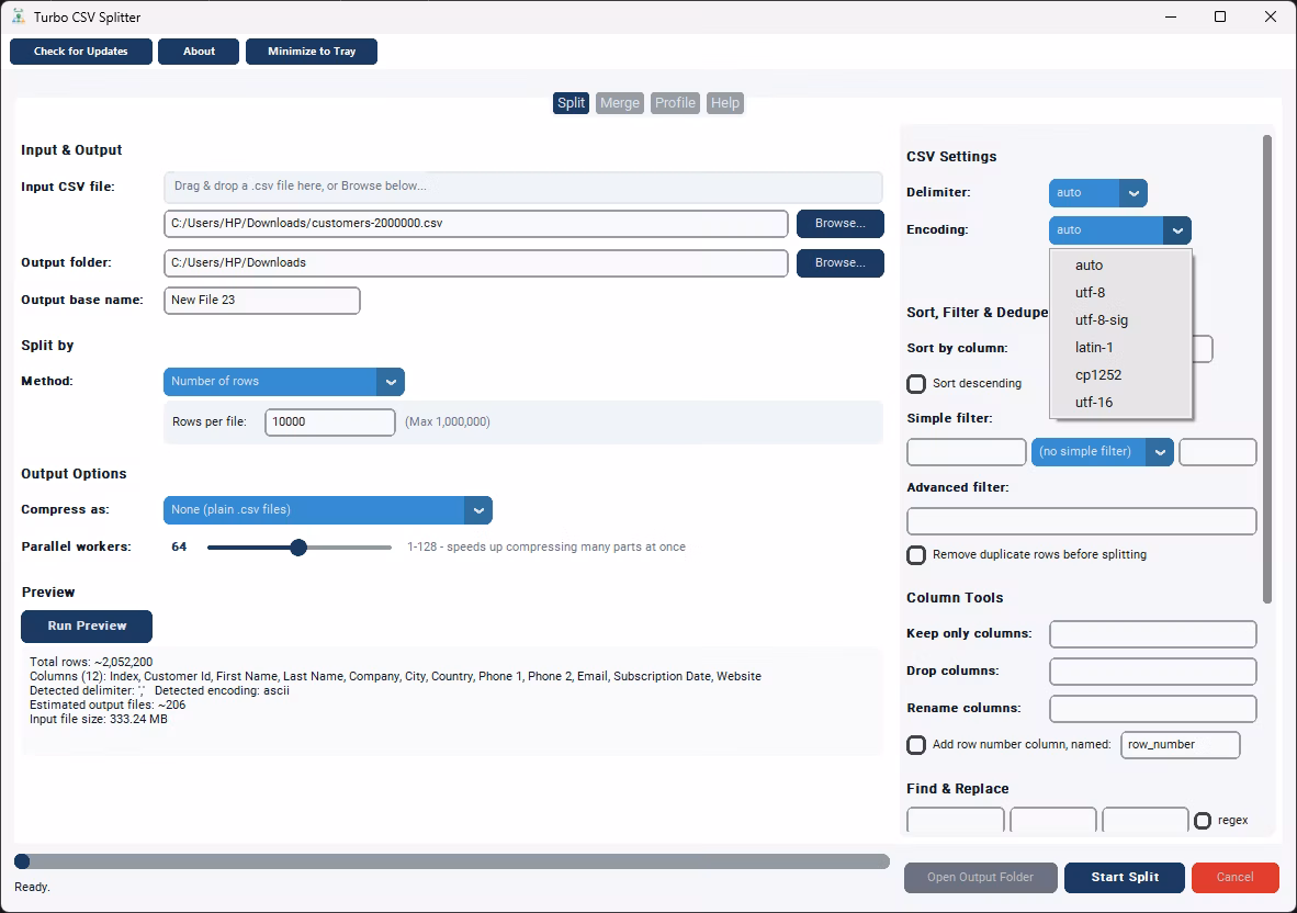 csv split progress rows per second eta
