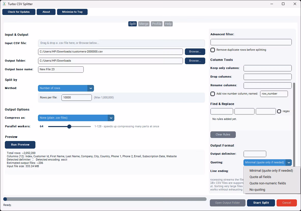 csv column profile data quality report
