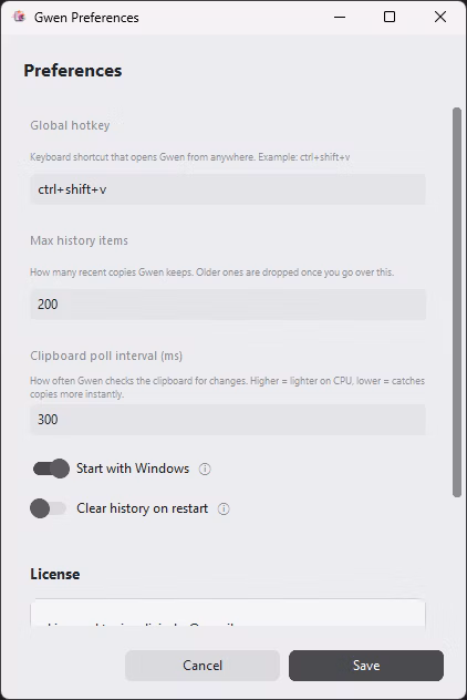 Preferences Window
