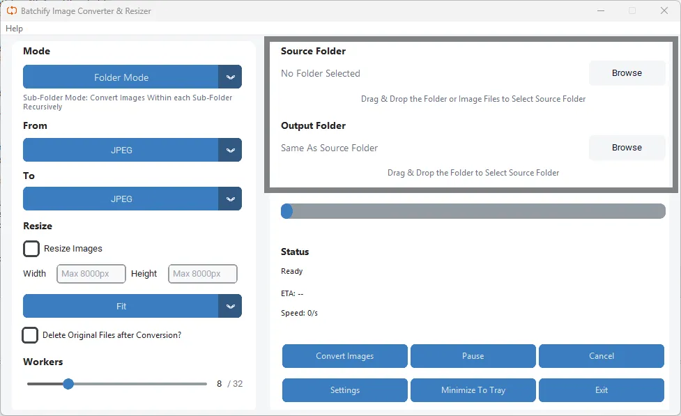 Step 1 – Select folder for batch image conversion