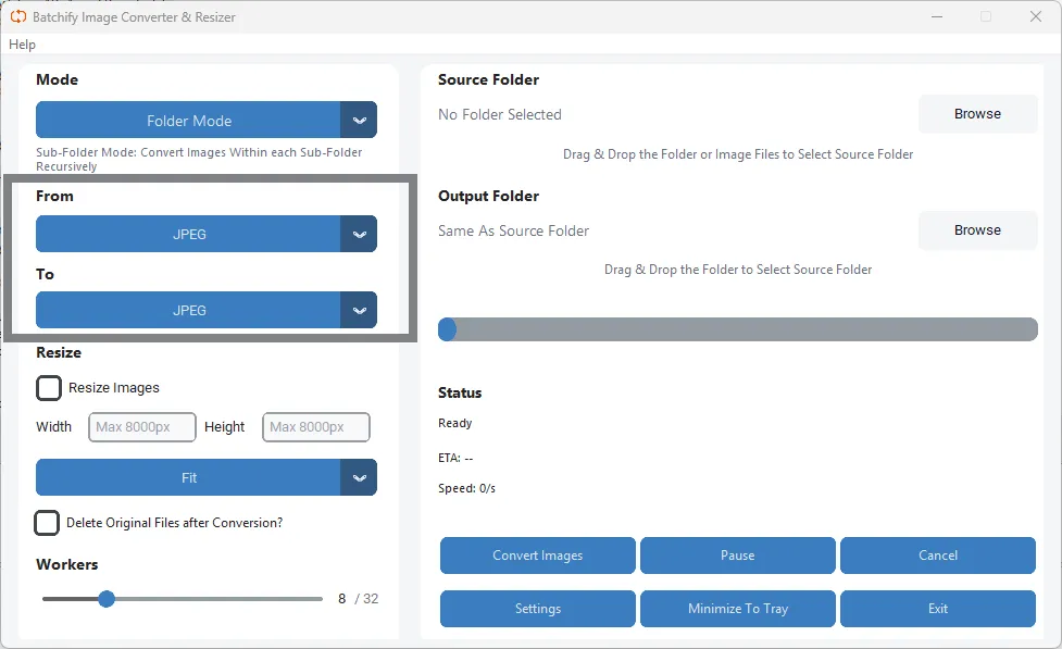 Step 3 – Select the input and output conversion formats