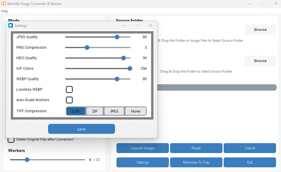 Step 6 – Select output quality in settings