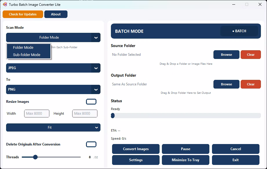 Folder and Sub-Folder Mode Selection