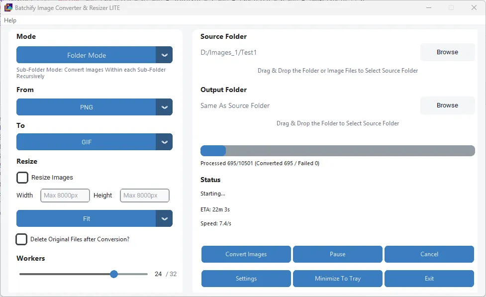 Batchify bulk image converter and reziser lite app features