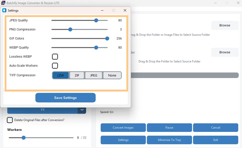 Step 6 – Select output quality in settings