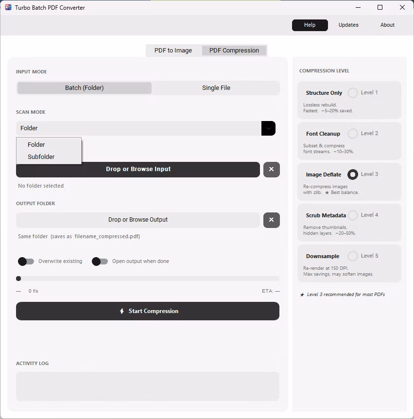 PDF Compression - Folder/ SubFolder Recursive Conversion