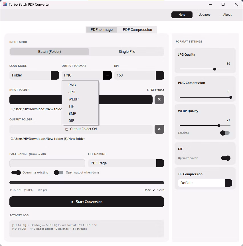 Output Formats Selection