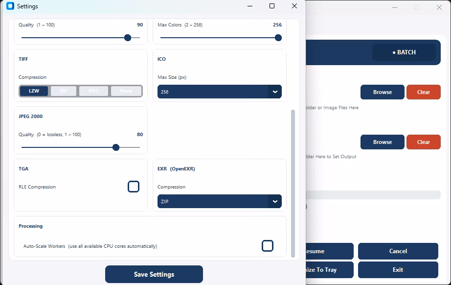 image format conversion settings