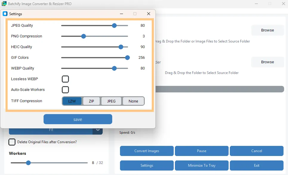 Step 6 – Select output quality in settings