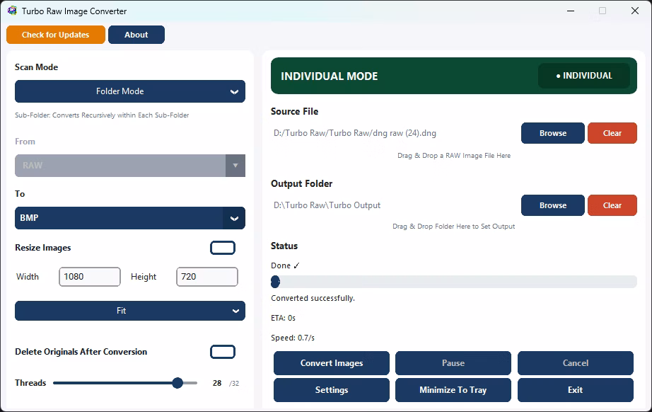 Conversion in Progress in Individual Mode