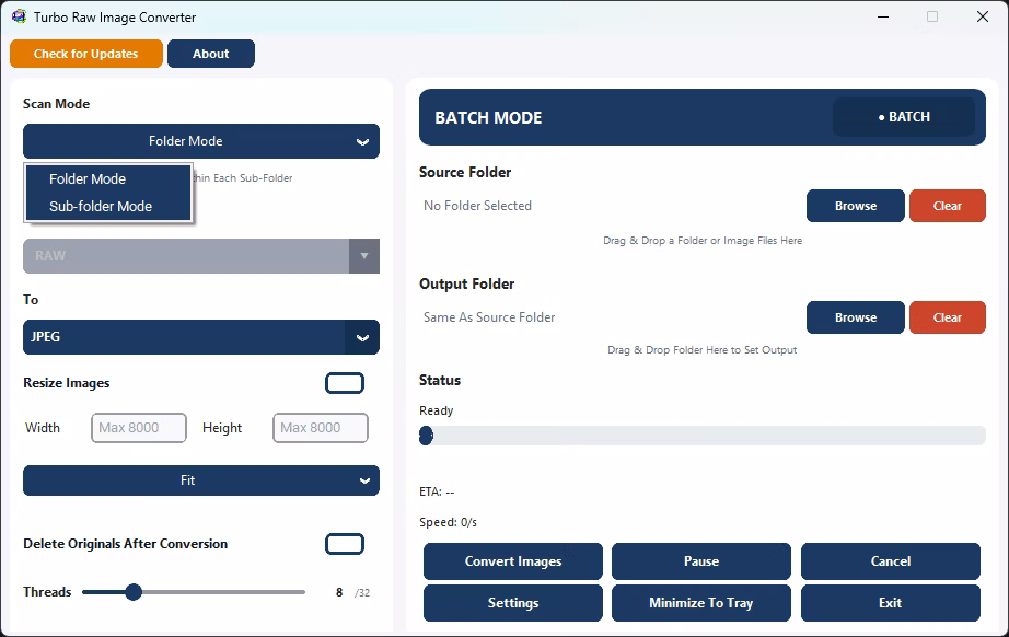 Folder and Sub-Folder Mode Selection