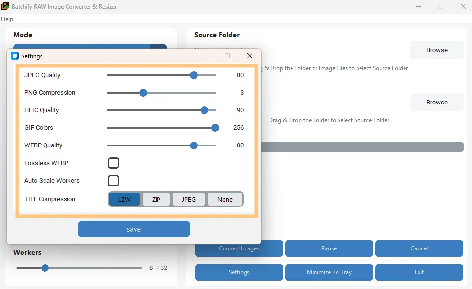 Step 6 – Select output quality in settings