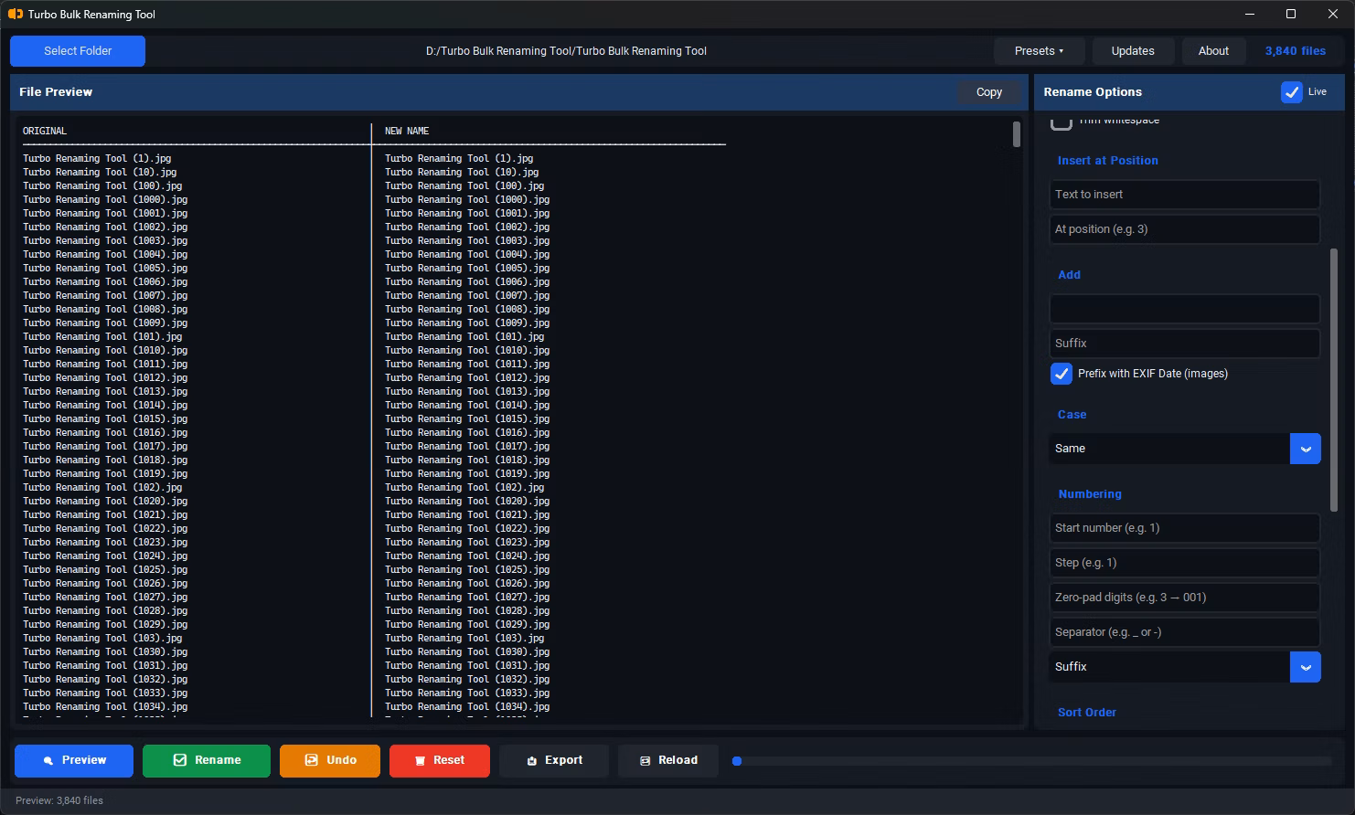 Preview with EXIF Date