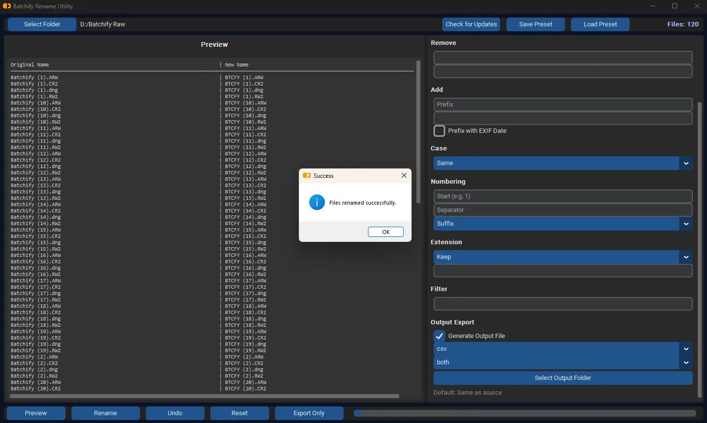 Batchify rename utility app function