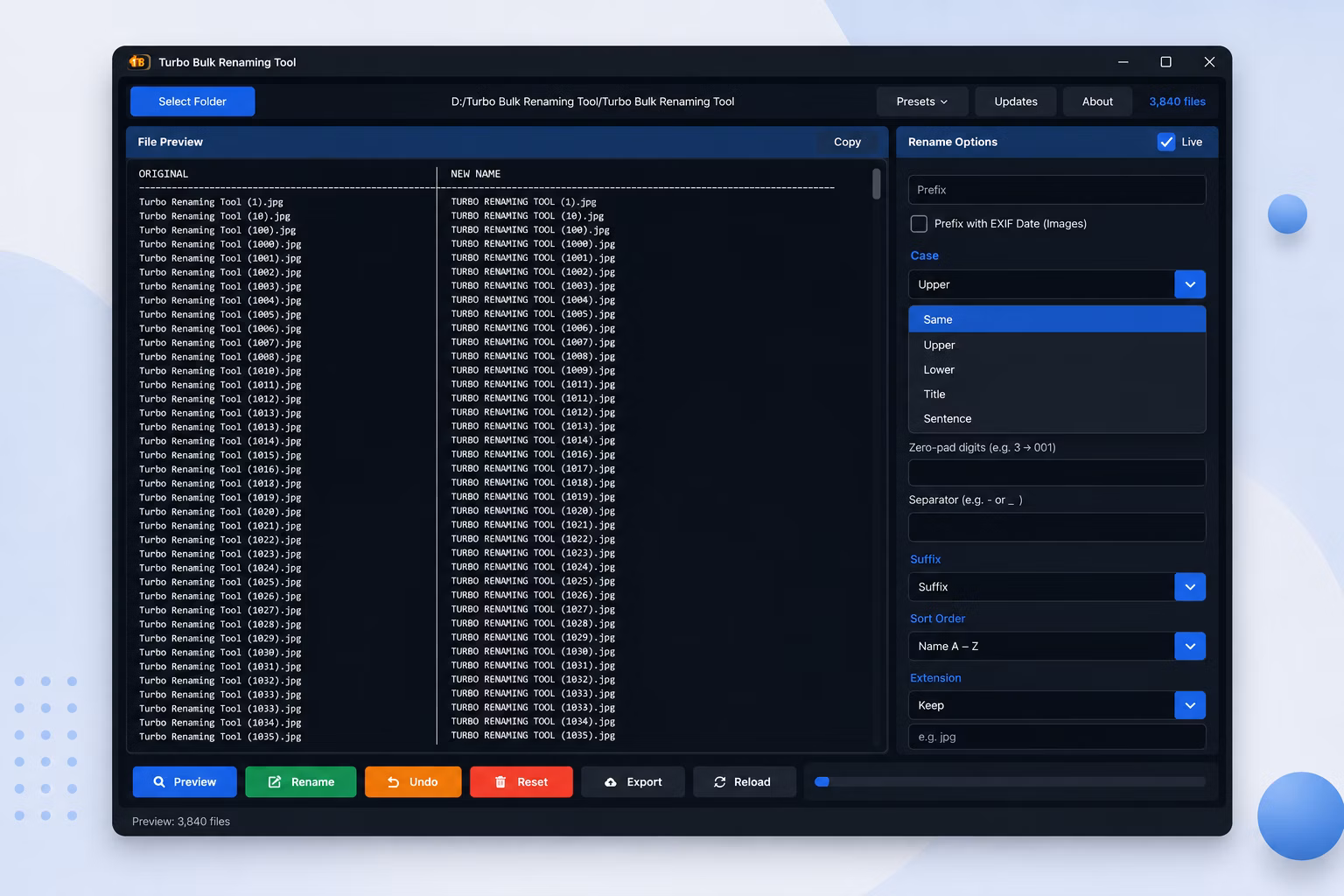 Batchify Renaming Tool screenshot - live preview feature