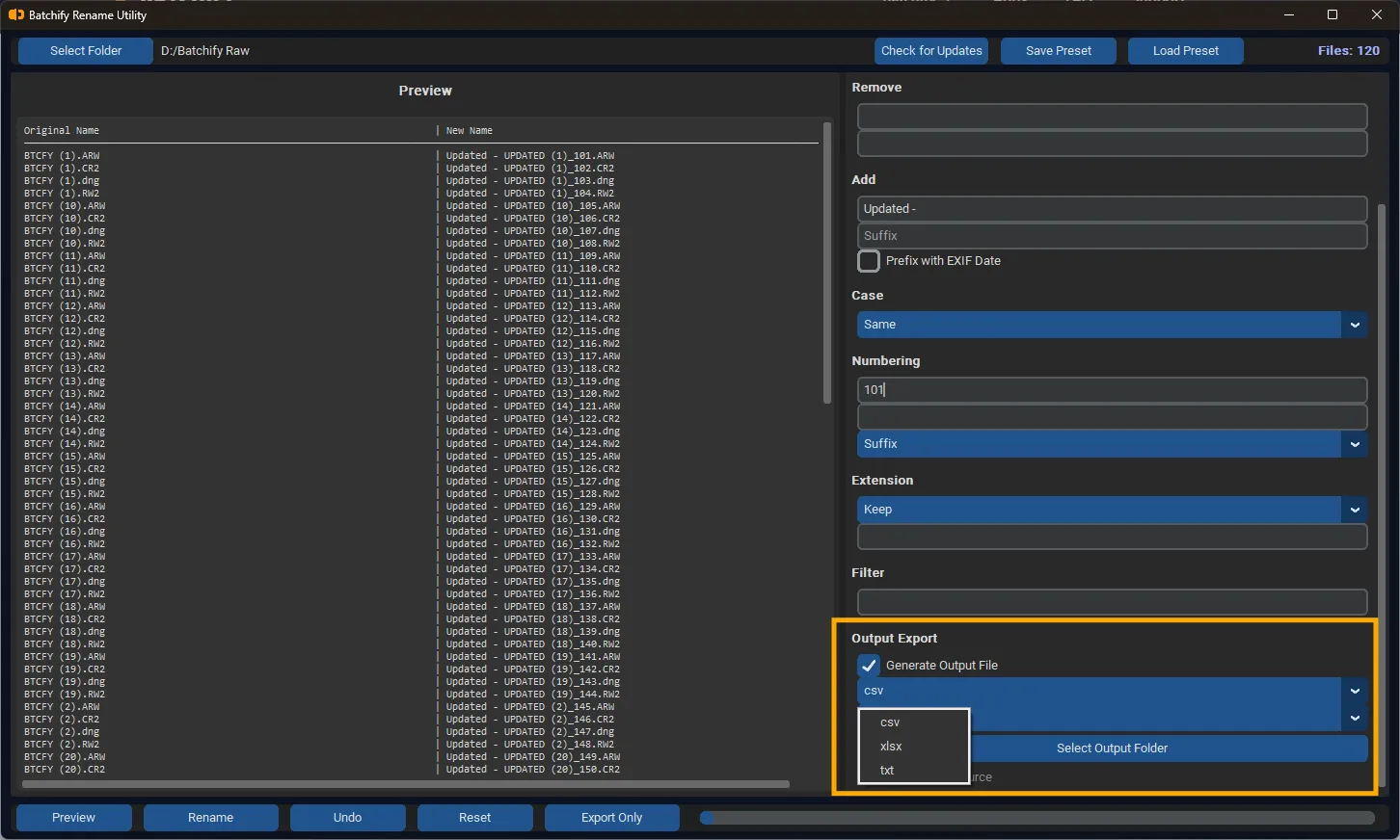 Step 8 – Output file generation and rename results log