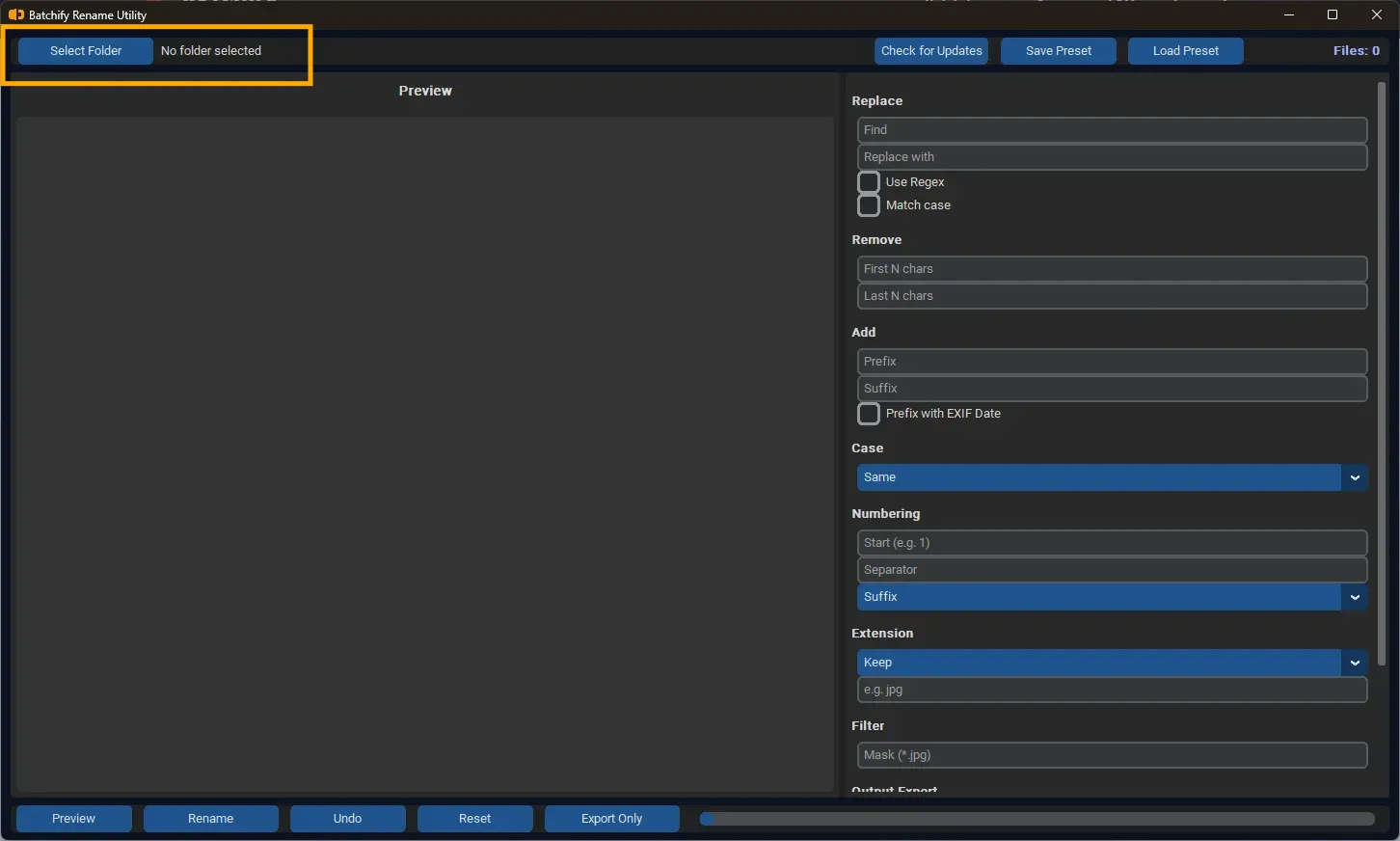 Step 1 – Select files or folder for batch renaming