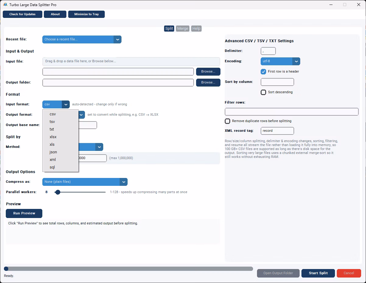 split csv files by file size