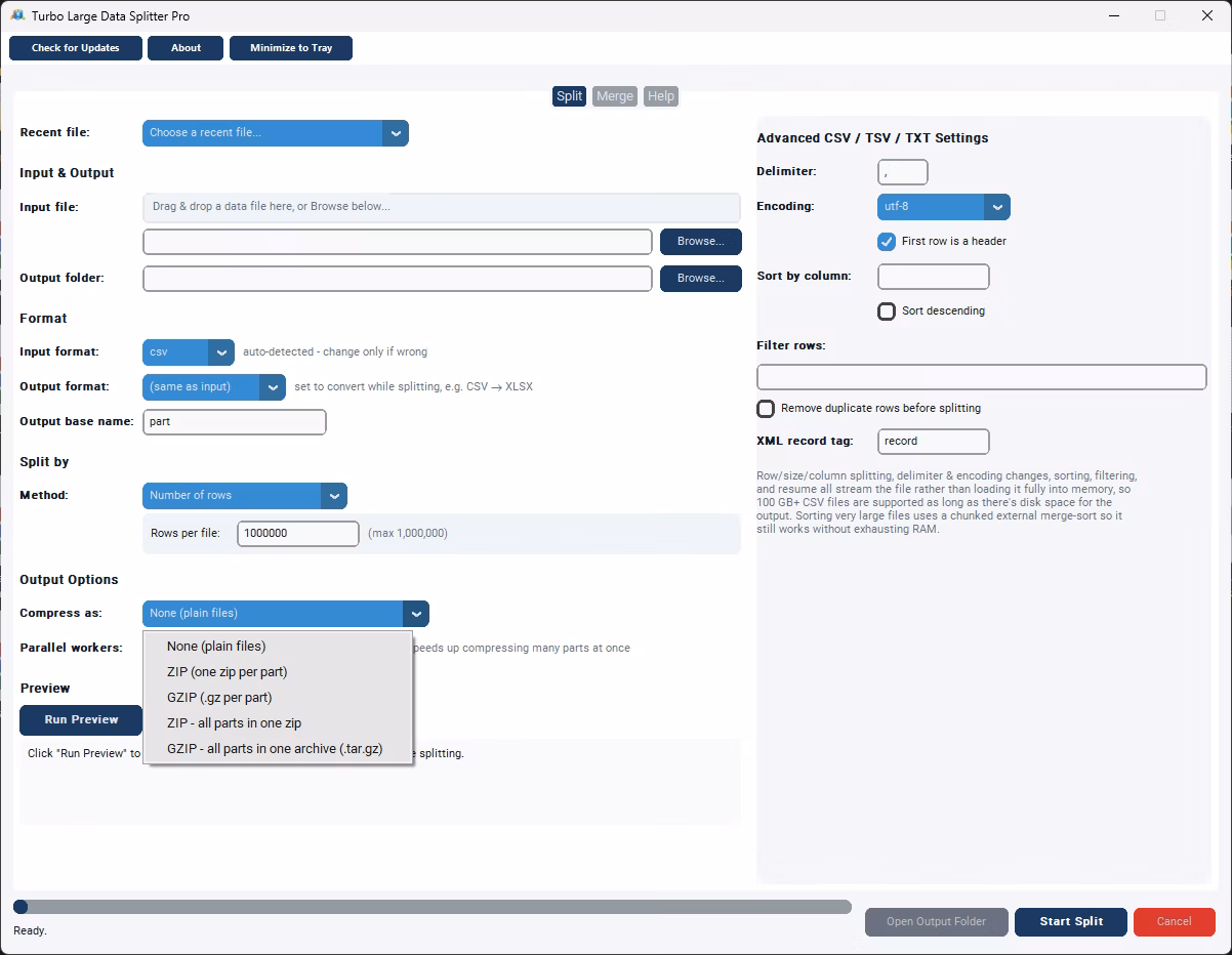 csv splitter for windows
